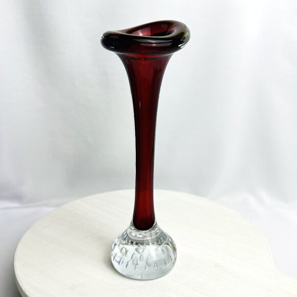 Aseda Jack in the Pulpit Vintage Vase Red Bullicante Clear Base Glow Sweden 8” - Picture 4 of 9
